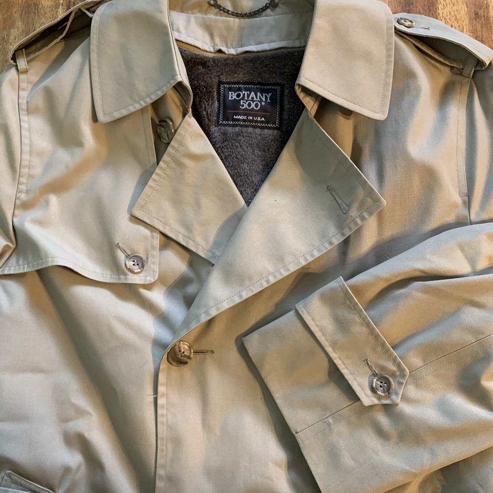 Vintage Botany 500 Trench Coat Men's 42 Reg Beige Tan Removable Lining Made USA